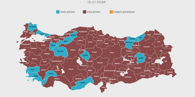 İline tıkla artış veya azalış oranını gör.